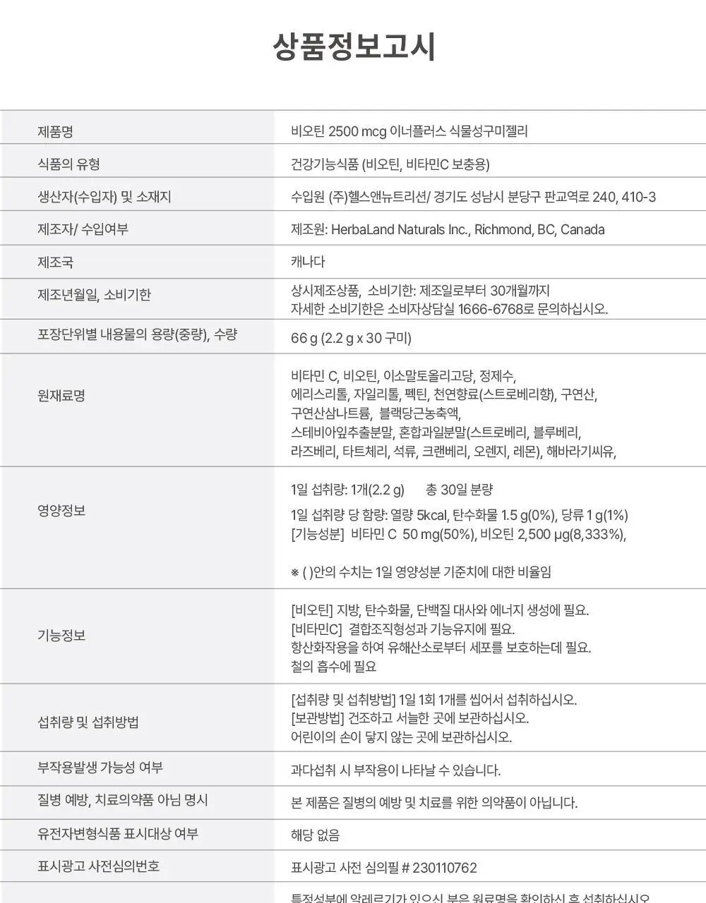 허벌랜드 비오틴 2500 mcg 이너플러스 식물성 구미젤리 30구미 (1개월분) 상세페이지 24