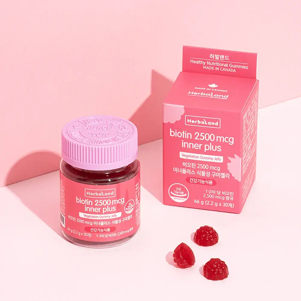 허벌랜드 비오틴 2500 mcg 이너플러스 식물성 구미젤리 30구미 (1개월분)