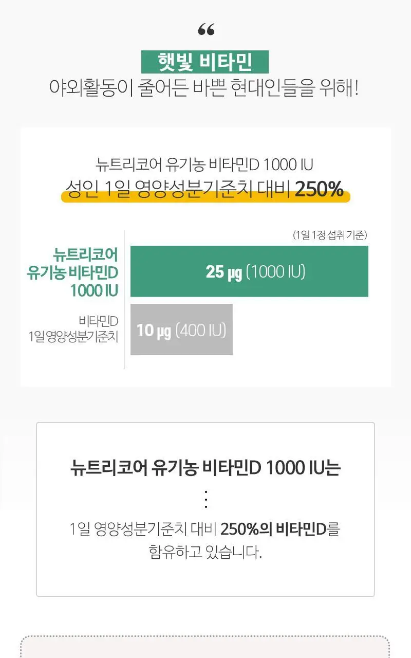 뉴트리코어 유기농 비타민D 1000IU 2종 중 택1 (2개월분/10개월분) 상세페이지 6