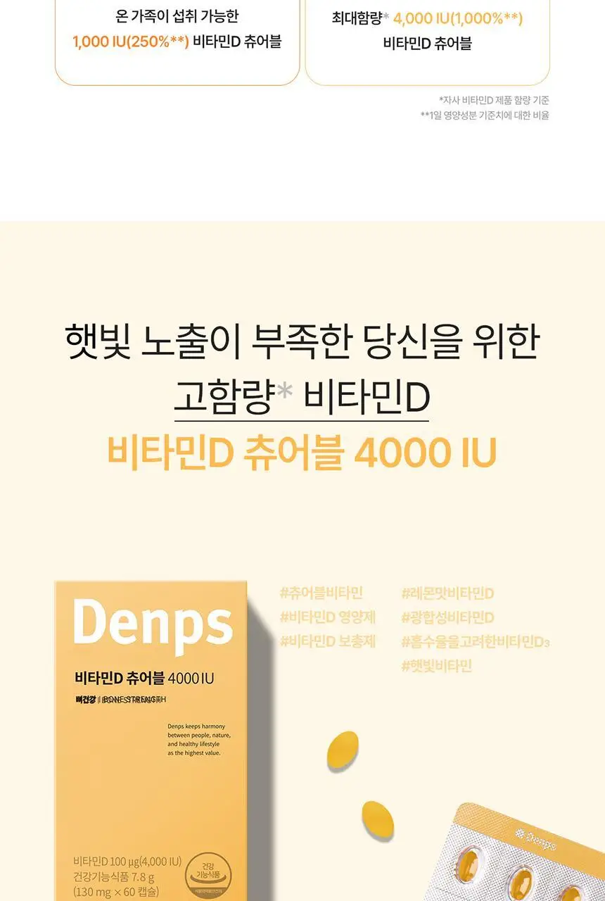 덴프스 비타민D 츄어블 4000IU 3박스/6개월분 상세페이지 7