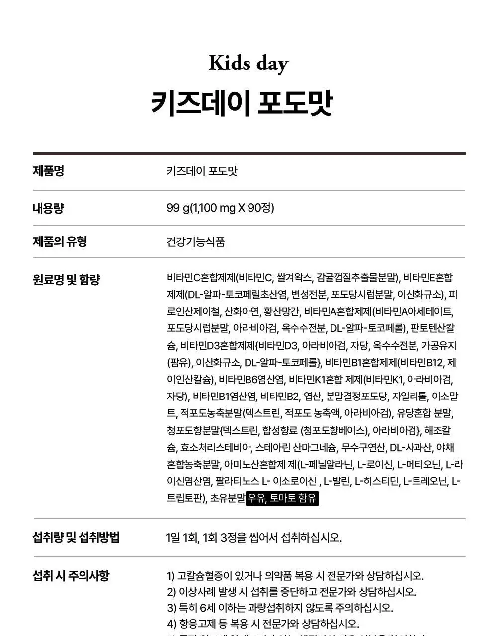 베러데이 키즈데이 포도맛 츄어블(종합비타민) 90정 (1개월분) 상세페이지 24