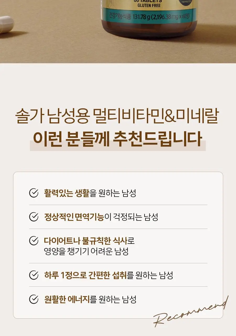 (임박특가) 솔가 남성용 멀티비타민&미네랄 60정 (2개월분) 상세페이지 3