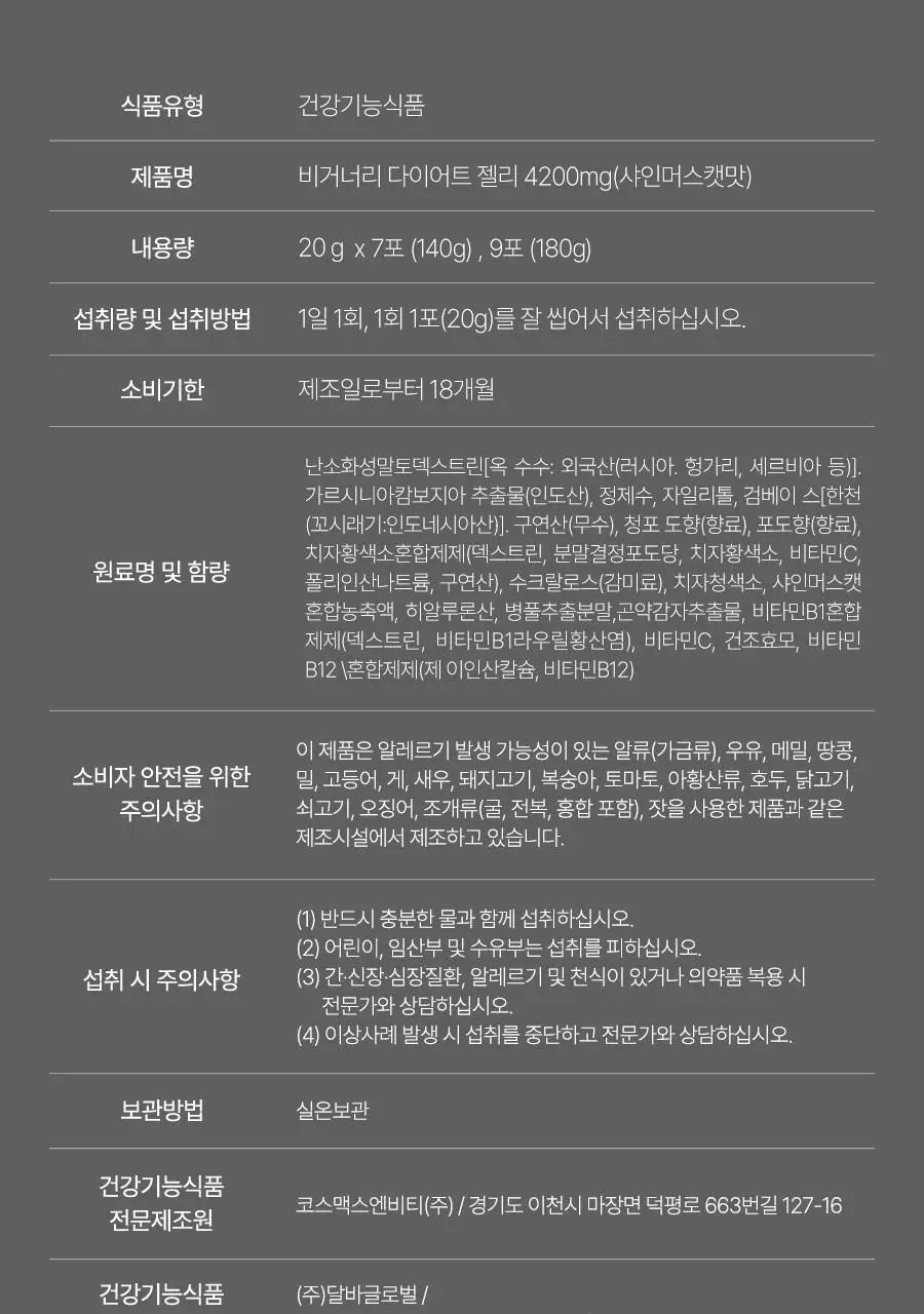 비거너리바이달바 다이어트 젤리 4200mg 7포(+2포 증정기획) (샤인머스캣맛) (9일분) 상세페이지 42