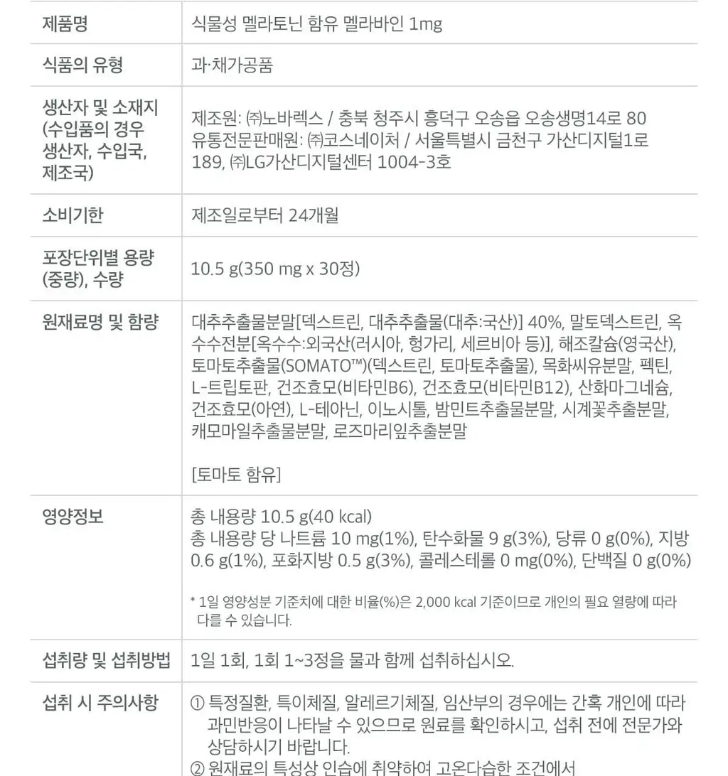 닥터린 식물성 멜라토닌 함유 멜라바인 1mg*30정 상세페이지 37