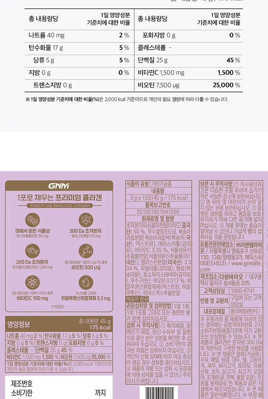 GNM 엘라스틴 저분자 콜라겐 비오틴 비타민C 15포 1박스(15일분) 상세페이지 28