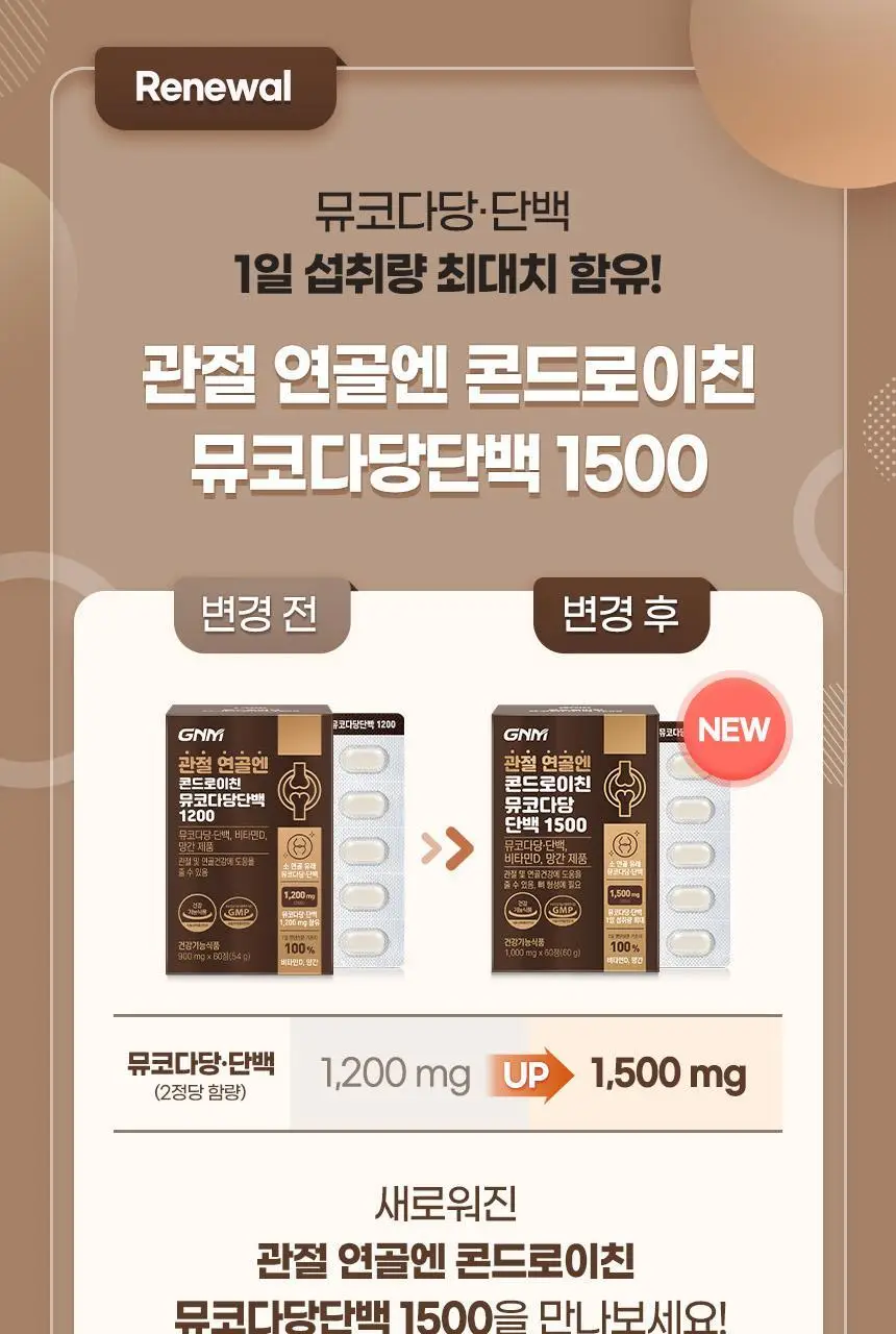 GNM 관절 연골엔 콘드로이친 뮤코다당단백 1500 60정 (30일분) 상세페이지 5
