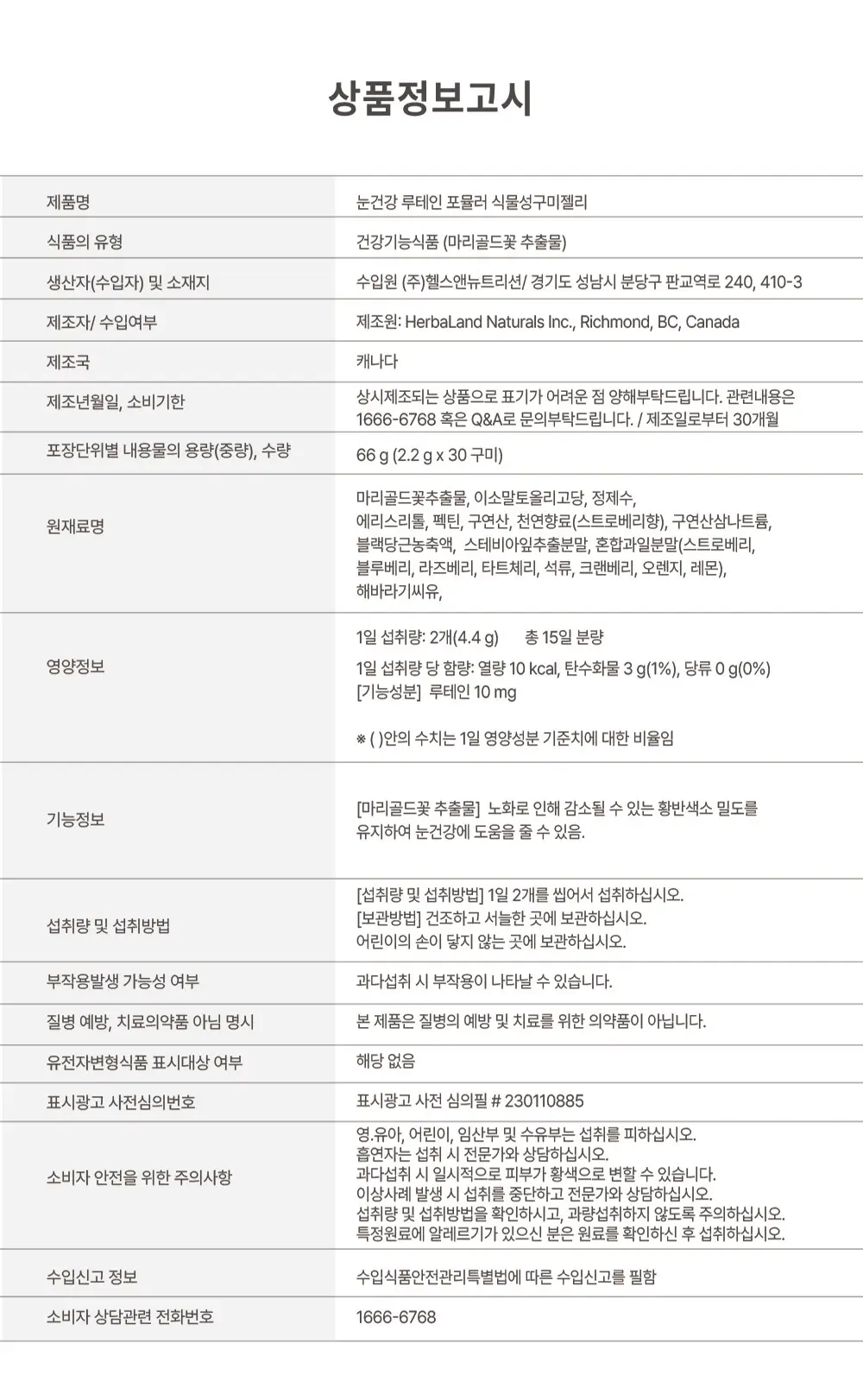 허벌랜드 눈건강 루테인 포뮬러 식물성 구미젤리 30구미 (15일분) 상세페이지 7