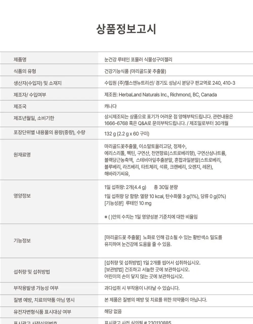 허벌랜드 눈건강 루테인 포뮬러 식물성 구미젤리 60구미(30일분) 상세페이지 22