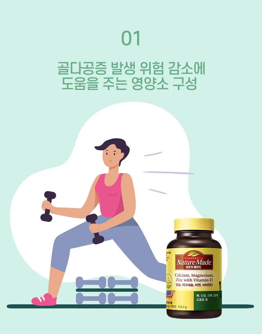 네이처메이드 칼슘,마그네슘,아연,비타민D 180정 (2개월분) 상세페이지 3