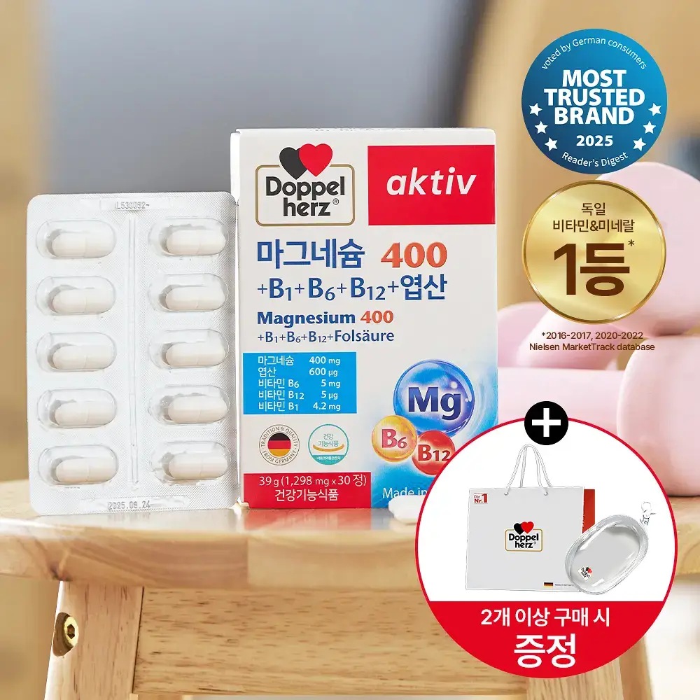 도펠헤르츠 마그네슘 400 +B1 +B6 +B12 +엽산 30정 (1개월분)