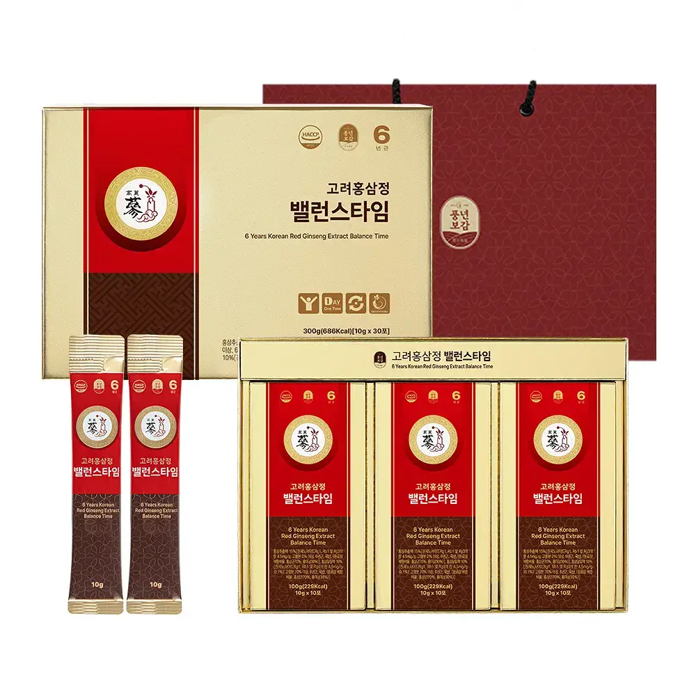풍년보감 6년근 고려홍삼정 밸런스타임 홍삼스틱 선물세트 10g x 30포 (+쇼핑백 증정)