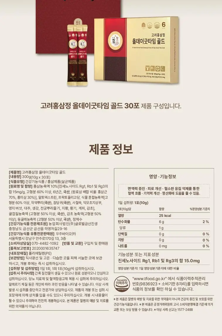 풍년보감 6년근 고려홍삼정 올데이굿타임 골드 홍삼스틱 선물세트 10g x 30포 (+쇼핑백 증정) 상세페이지 32