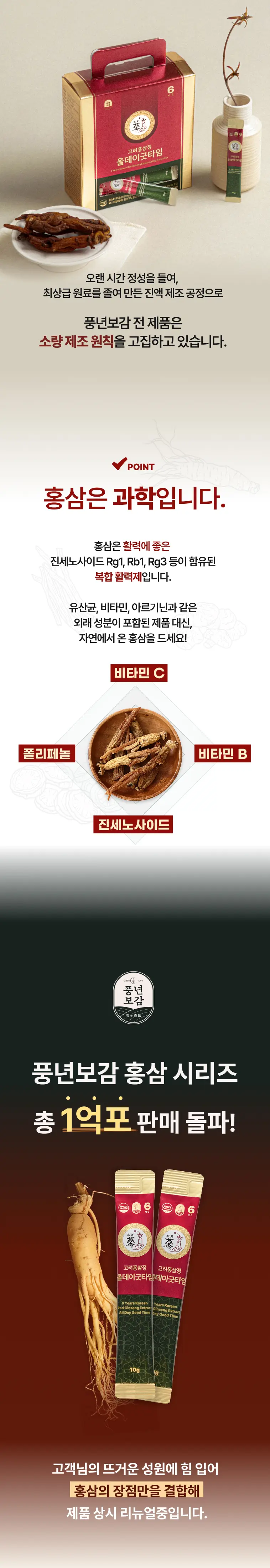 풍년보감 6년근 고려홍삼정 올데이굿타임 홍삼스틱 지함 10g x 100포 상세페이지 3