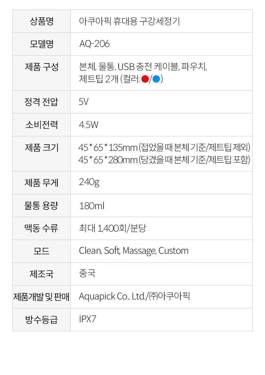 아쿠아픽 코드리스 구강세정기 AQ-206 상세페이지 35