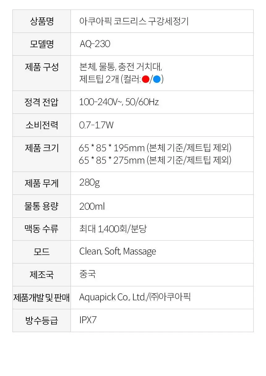 아쿠아픽 코드리스 구강세정기 AQ-230 상세페이지 36