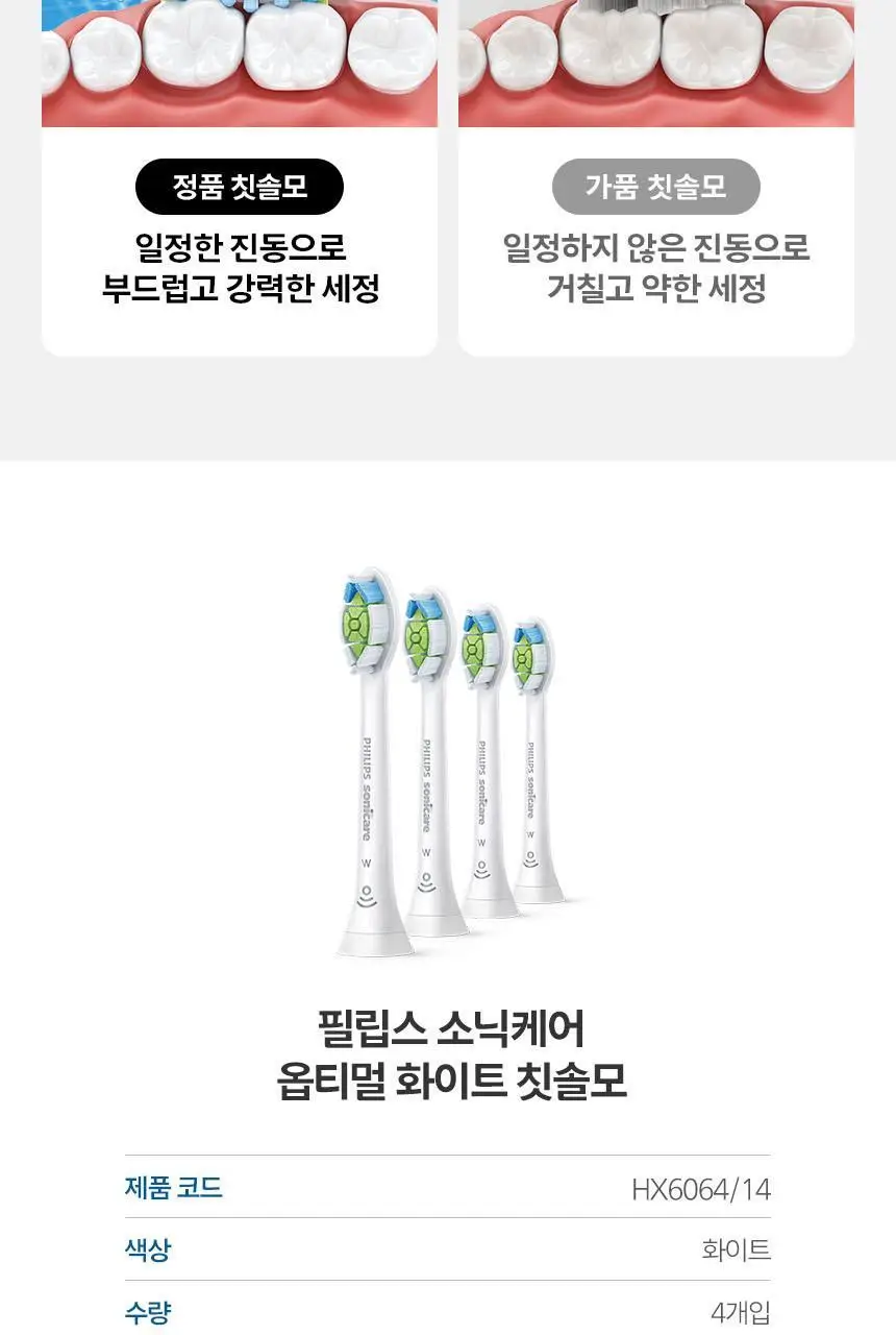 필립스 소닉케어 옵티멀 화이트 칫솔모 HX6064/14 상세페이지 7