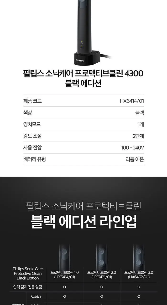 필립스 소닉케어 프로텍티브클린 4300 블랙에디션 전동칫솔 (HX6414/01) 상세페이지 19