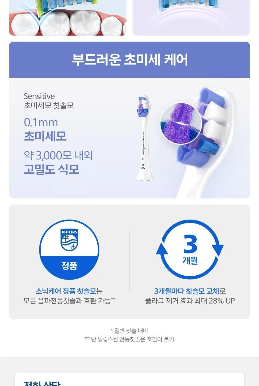 필립스 소닉케어 S2 센서티브 초미세모 칫솔모 HX6052/91 상세페이지 16