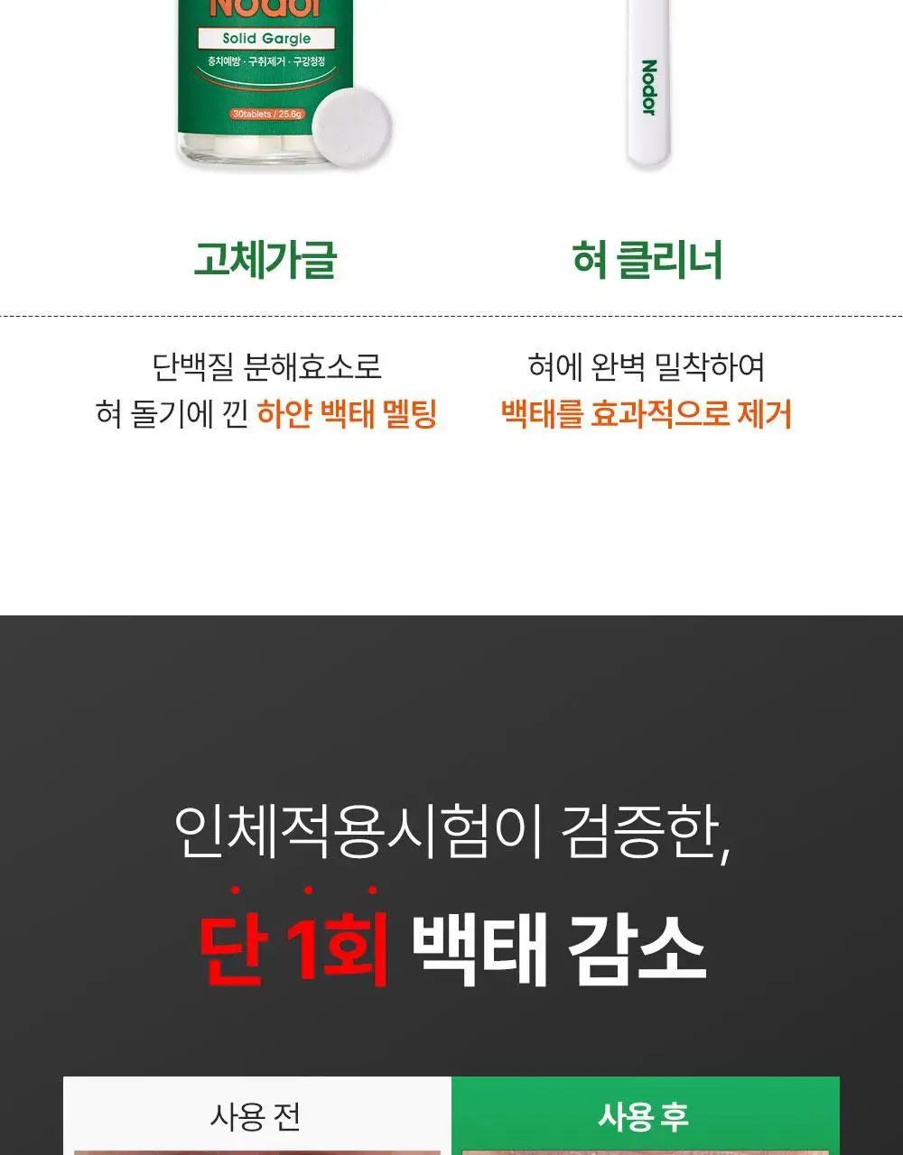 노도르 백태&구취 제거 2종 기획(고체가글 30정+혀클리너) 상세페이지 4
