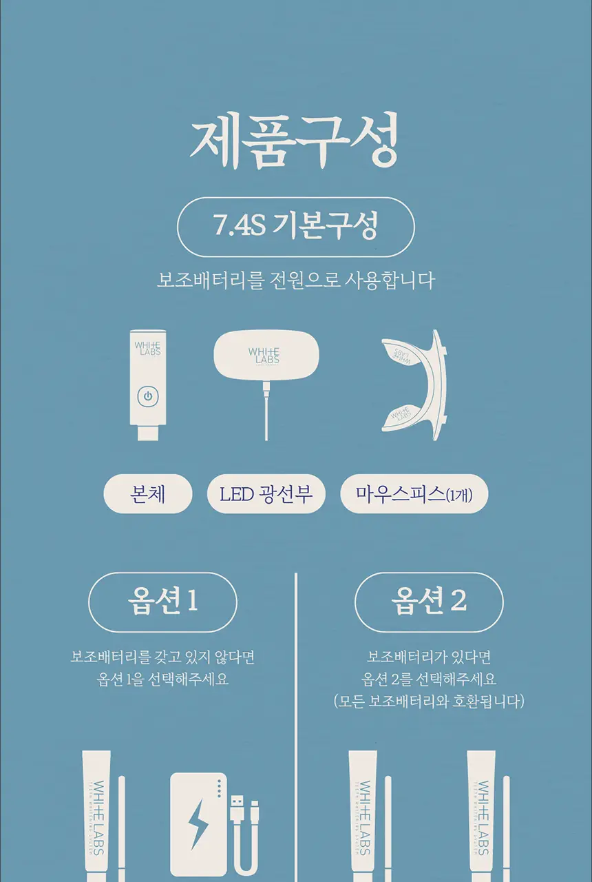 화이트랩스 치아미백기 7.4S (1인용) 세트 (2종 택1) 상세페이지 2