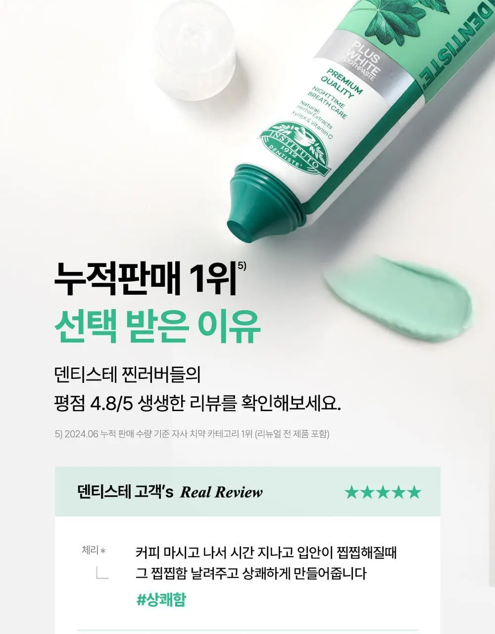 덴티스테 뉴플러스화이트 치약 튜브 160g 4개입/12개입 상세페이지 5