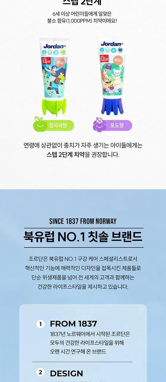 조르단 뉴스텝 1, 2 어린이 치약 90g 4종 상세페이지 10