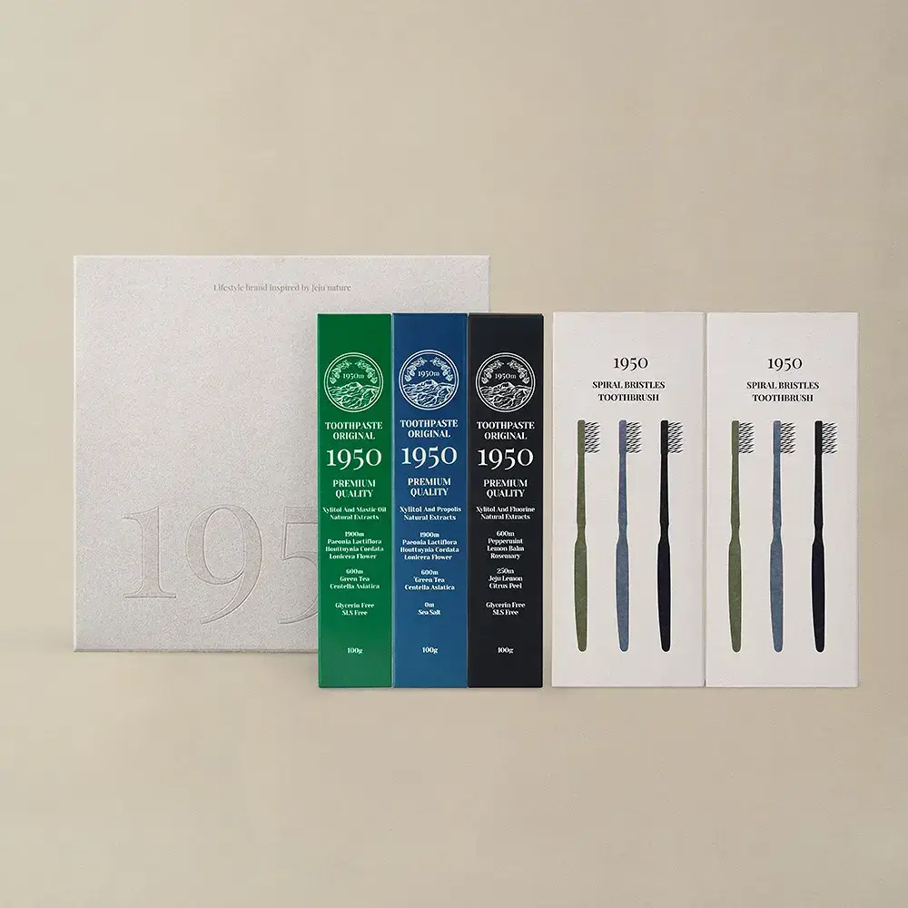 1950 제주 오가닉 치약 칫솔 선물세트 (100g 치약3종 + 칫솔6개입)