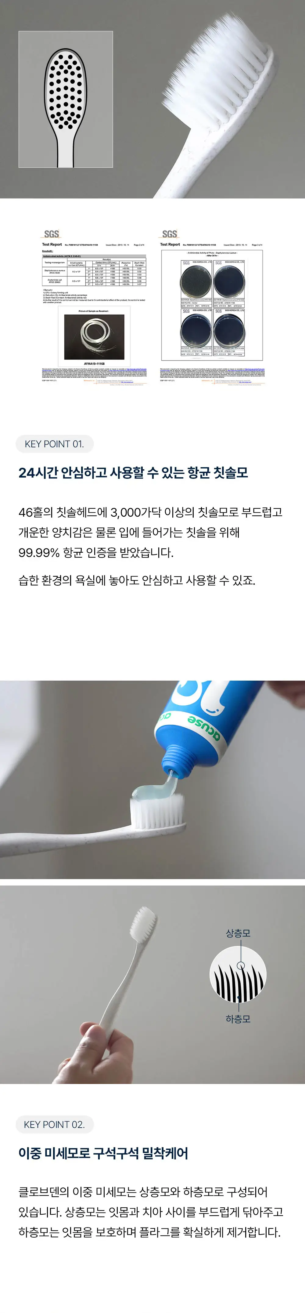 클로브덴 이중미세모 항균 칫솔 3종 택1(그린/블루/화이트) 상세페이지 4