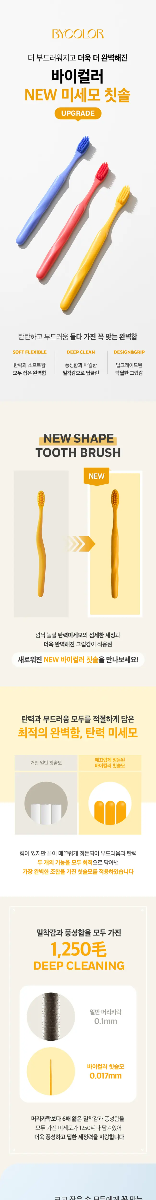 바이컬러 칫솔 1P 3종 택1 (레드/옐로우/블루) 상세페이지 1