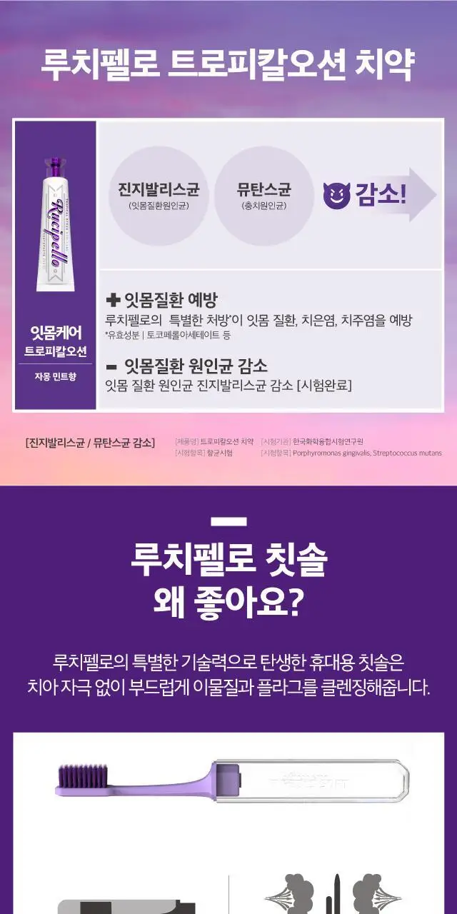 루치펠로 검케어 트로피칼오션 휴대용 치약&칫솔 세트(컬러랜덤) 상세페이지 7