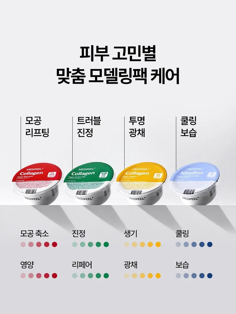 메디필 비건 콜라겐 모델링팩 4종택1(레드락토/히알루론/비타/그린시카) 상세페이지 2