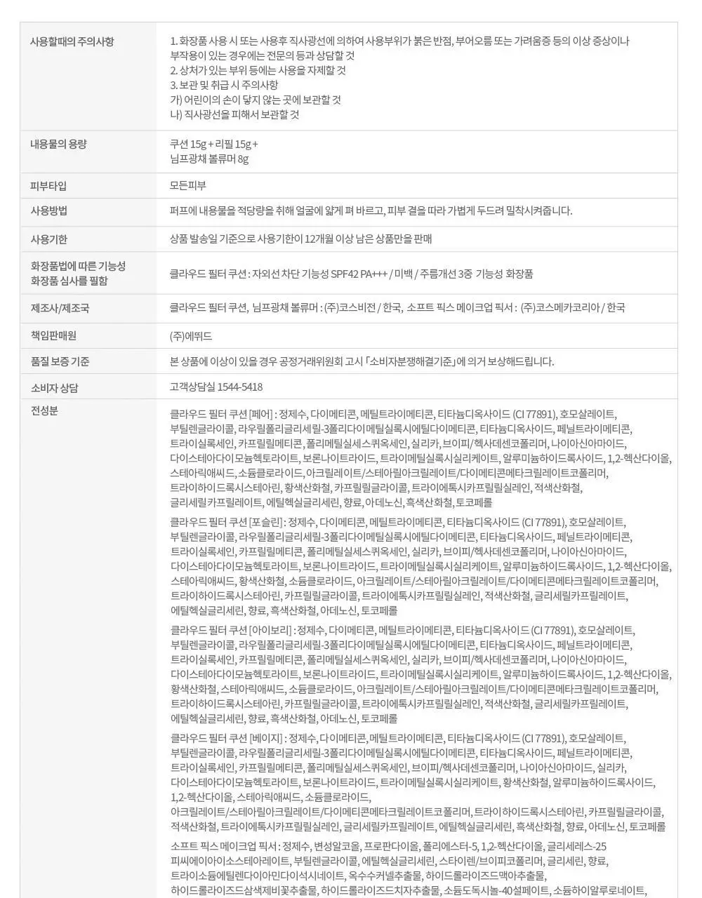 (New 기획) 에뛰드 클라우드 필터 쿠션 기획 (+ 리필 + 님프 광채 볼류머 8g) 상세페이지 50