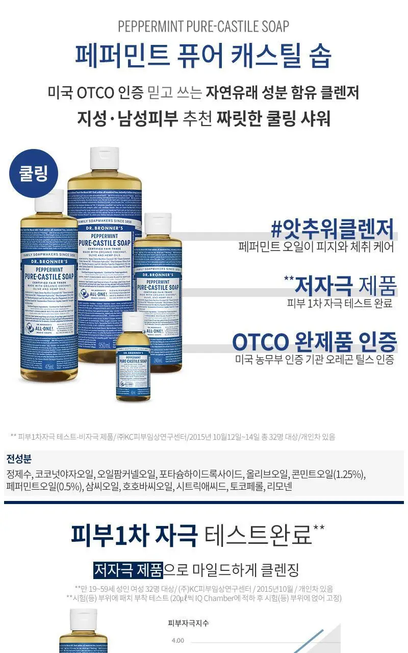 닥터브로너스 페퍼민트 퓨어 캐스틸 솝 60ml 상세페이지 3