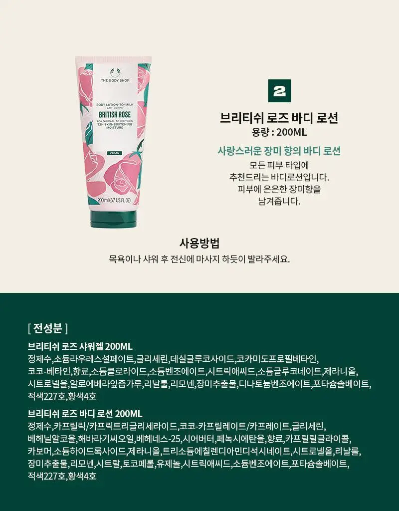 더바디샵 브리티쉬 로즈 바디케어 2종 세트(샤워젤250ml+바디로션200ml) 상세페이지 3