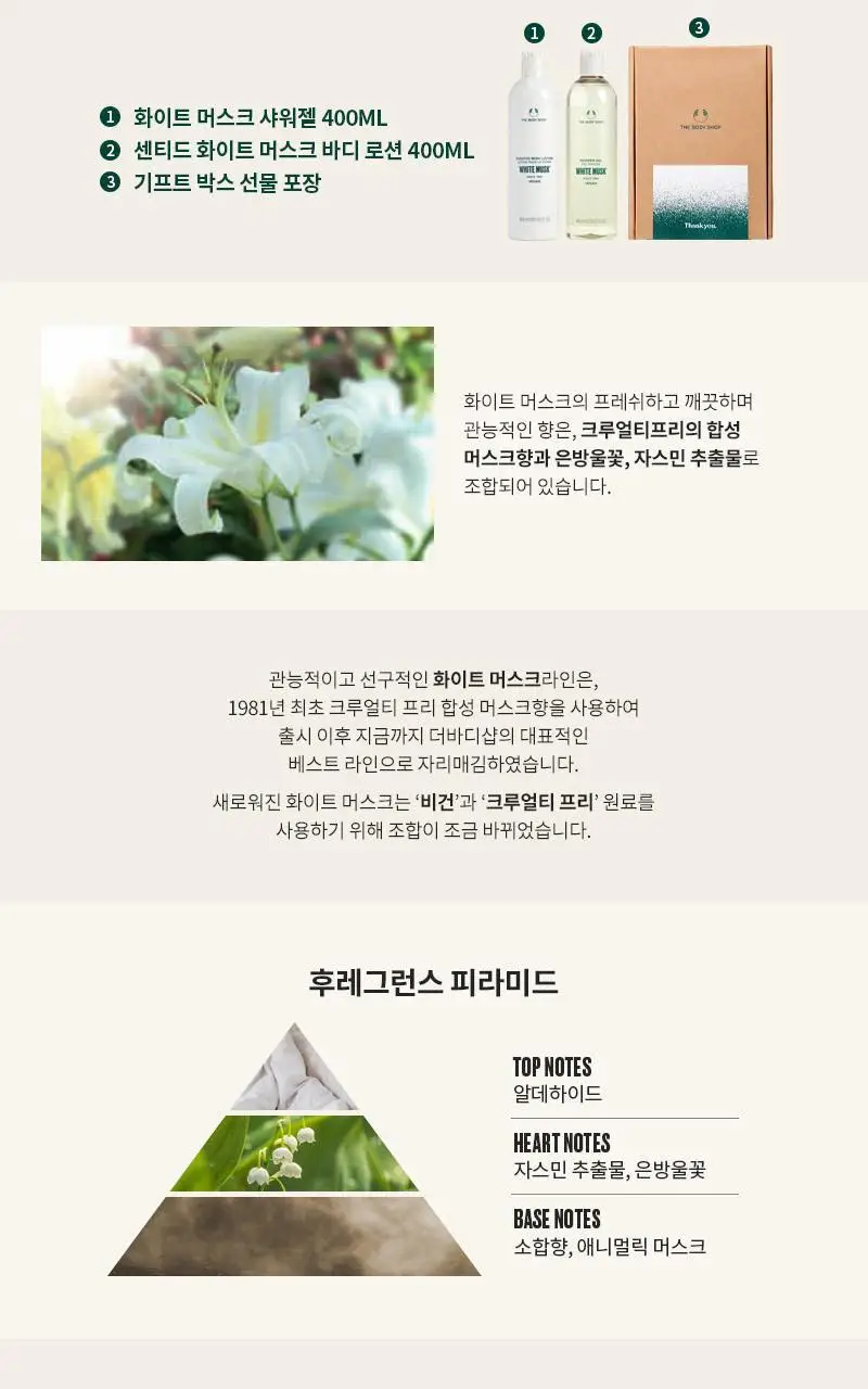 더바디샵 화이트 머스크 바디케어 2종 세트(샤워젤400ml+바디로션400ml) 상세페이지 4
