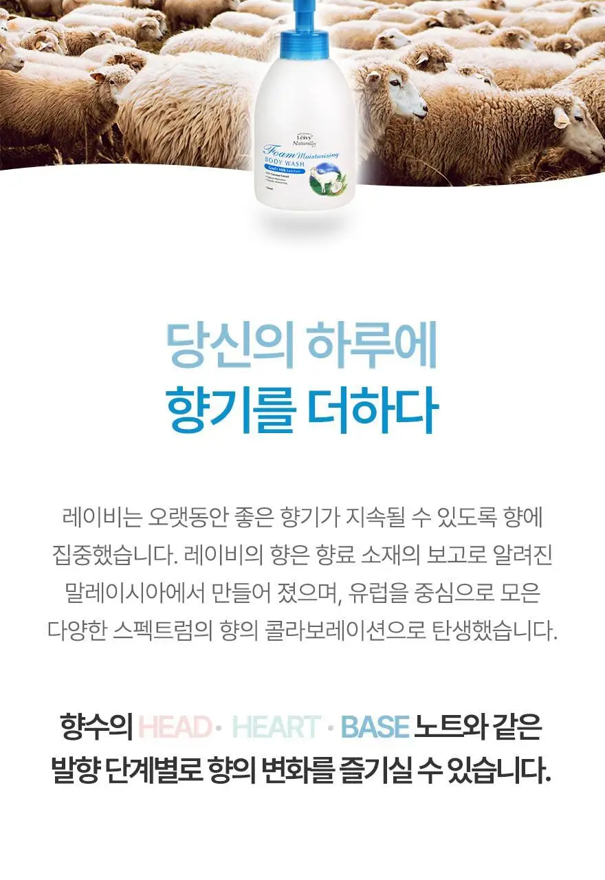 레이비 퍼퓸 폼바디워시 750ml 3종 (산양유/라벤더/로얄젤리) 상세페이지 8