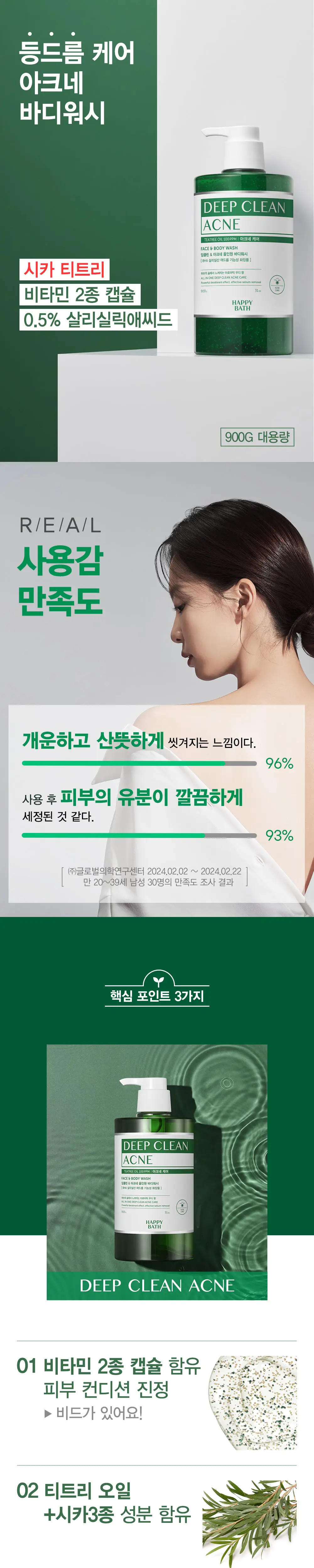 해피바스 딥클린 티트리시카 등드름 케어 바디워시 900G 상세페이지 2