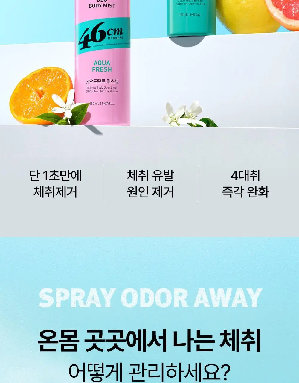 46cm 체취솔루션 데오드란트 바디 미스트 150ml 2종 택1 (시트러스 / 아쿠아프레쉬) 상세페이지 4
