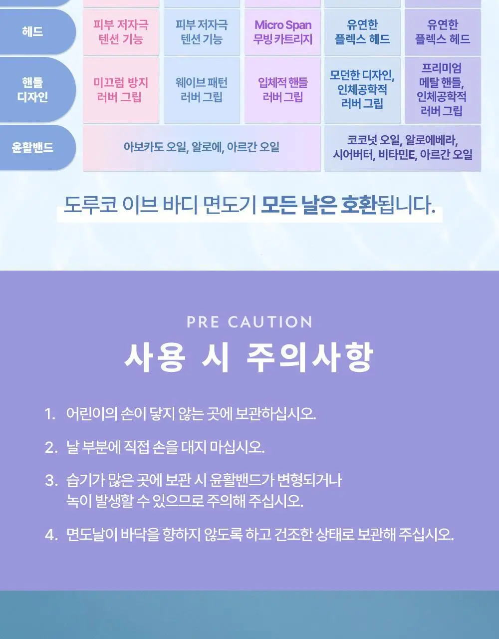 도루코 이브 모이스처 면도기(핸들+2입날+눈썹면도기 증정) 상세페이지 15