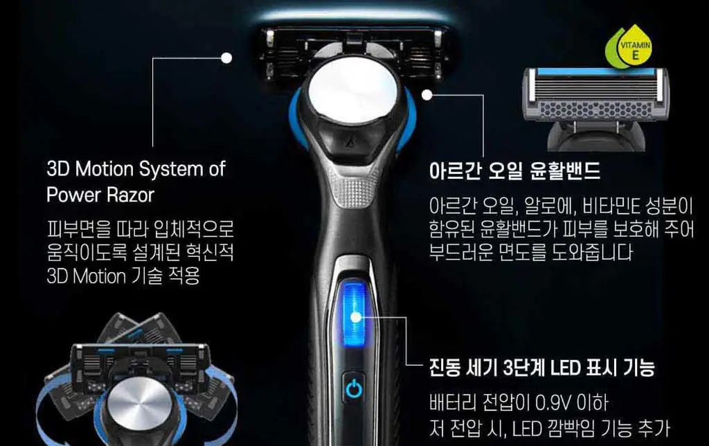 도루코 PACE 3D 모션 파워 면도기 기획세트 (핸들+5입날+쉐이빙폼 74ml) 상세페이지 7