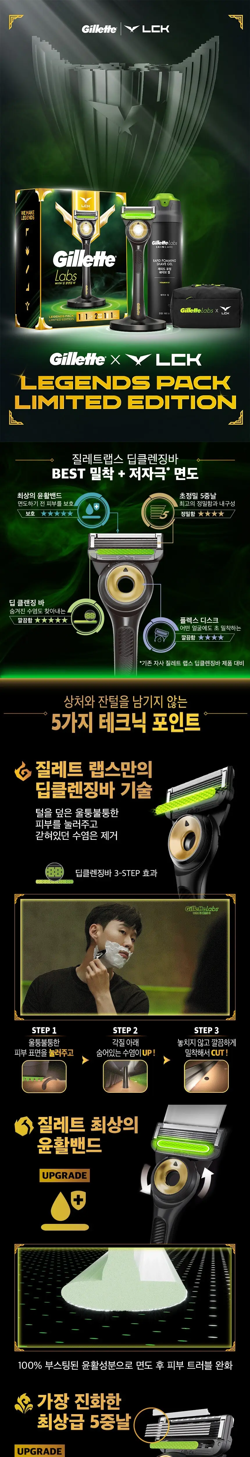 질레트랩스 LCK 레전드팩 핸들+ 면도날 2입 + 쉐이빙젤 + 스탠드 + 여행용가방 상세페이지 5