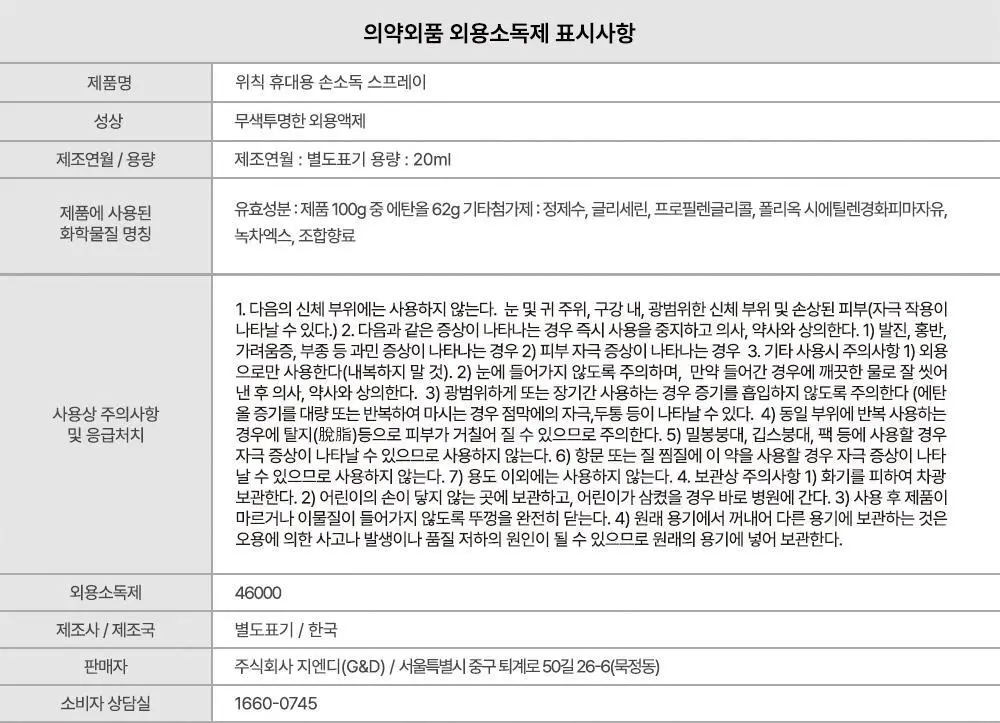위칙 손소독 휴대용 포켓 스프레이 20ml 2개입 세트 상세페이지 32