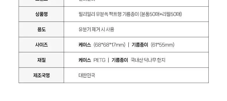 필리밀리 유분쏙팩트형기름종이(본품50매+리필50매) 상세페이지 8
