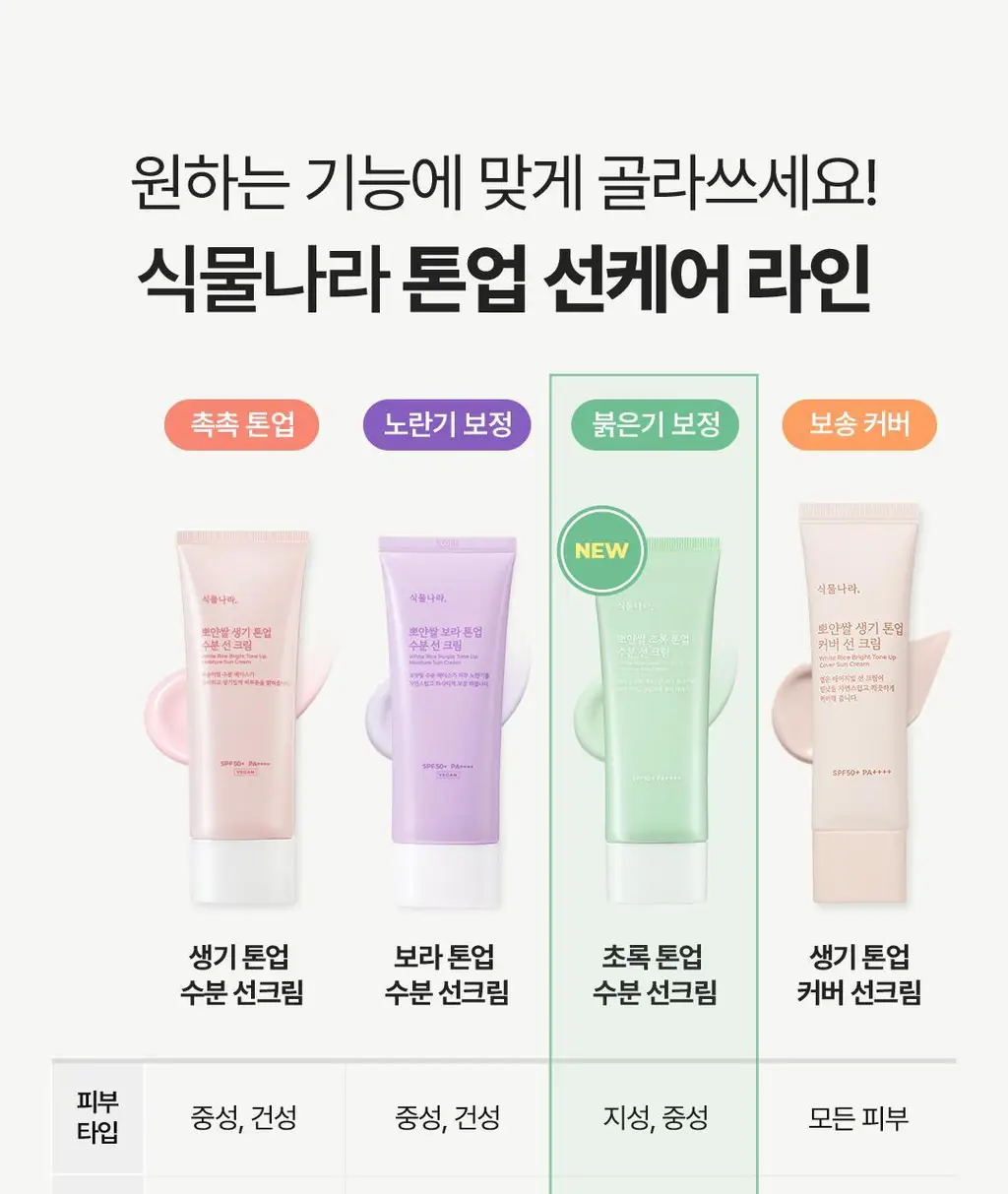 식물나라 뽀얀쌀 생기 톤업 수분 선 크림 100mL 단품 3종 (생기,보라,초록) 상세페이지 26