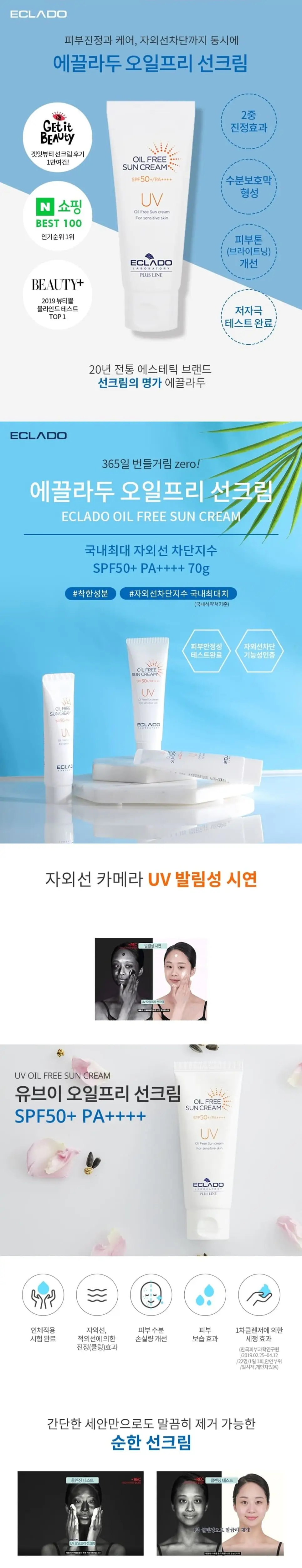에끌라두 UV 오일프리 선크림 SPF50+ PA++++ 70g 상세페이지 1