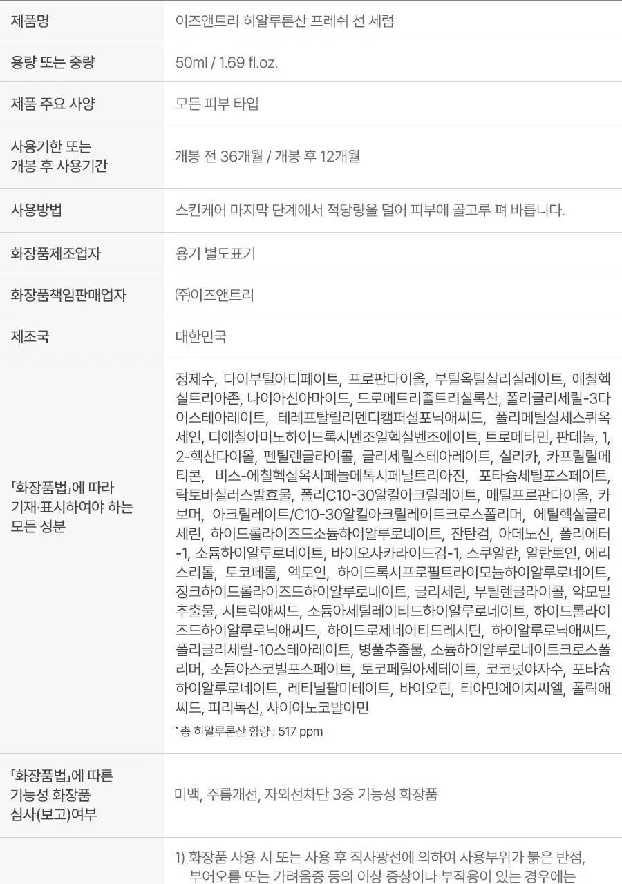 NCT 재민PICK 이즈앤트리 히알루론산 프레쉬 선 세럼 50ml 상세페이지 30