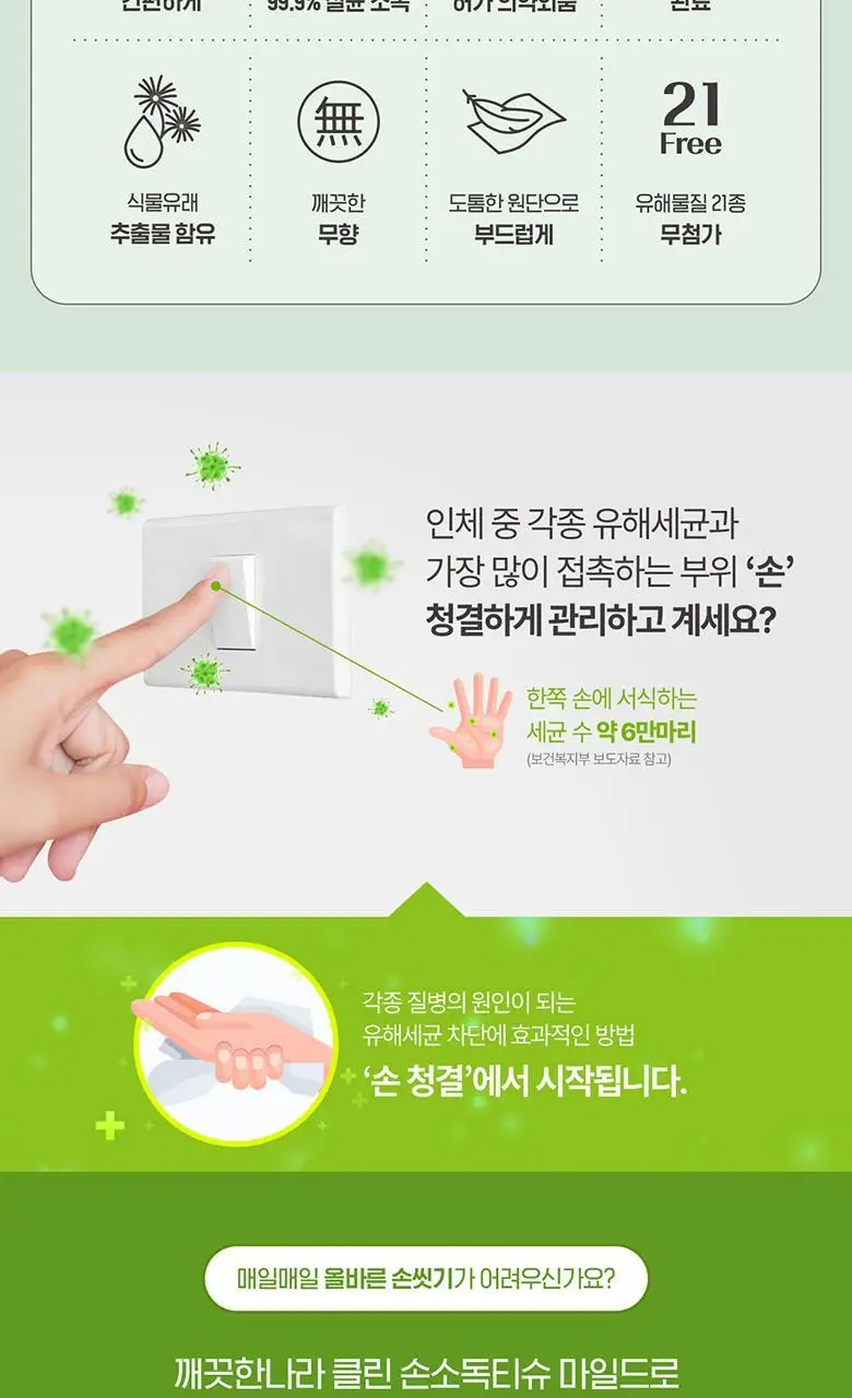 깨끗한나라 클린 손소독티슈 휴대용 20매 상세페이지 3