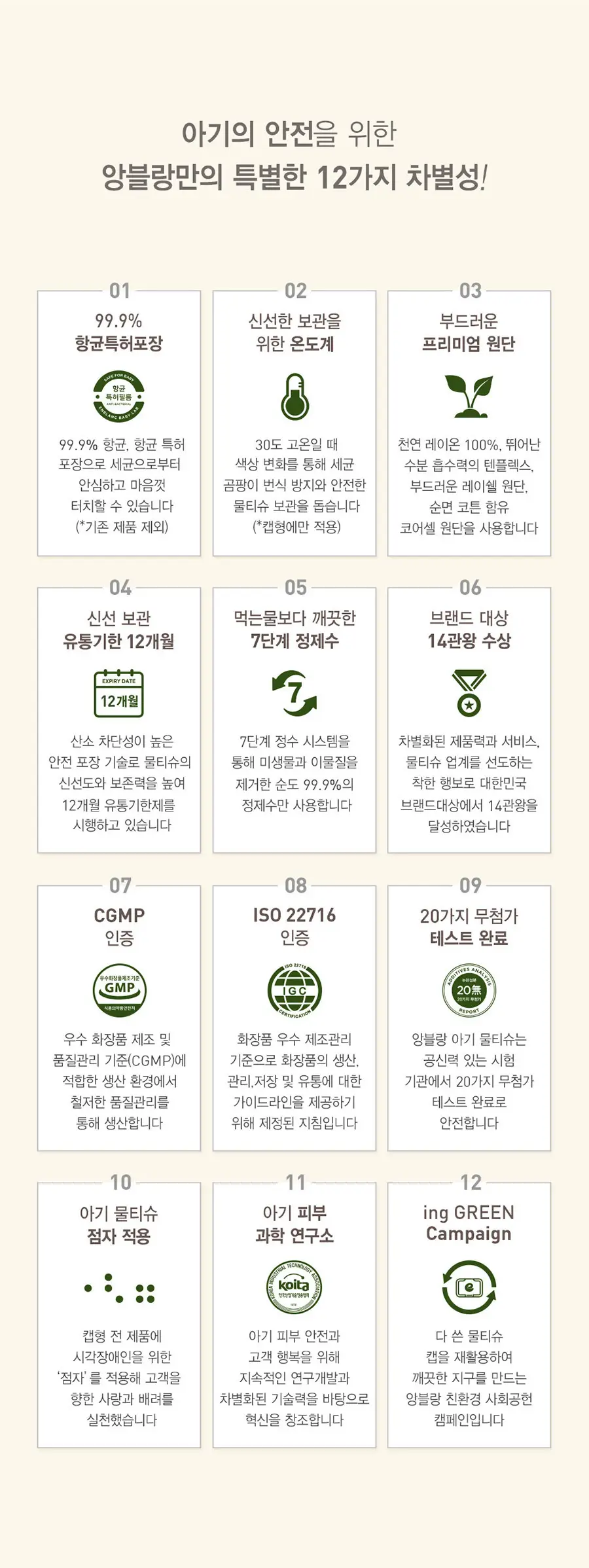 앙블랑 세이프 카키 캡형 68매 x 10팩 상세페이지 4