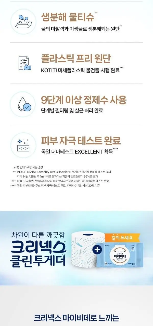 크리넥스 마이비데 클린케어 4종 택 1 (10매/80매/미니사이즈10매*6팩/미니사이즈10매) 상세페이지 2
