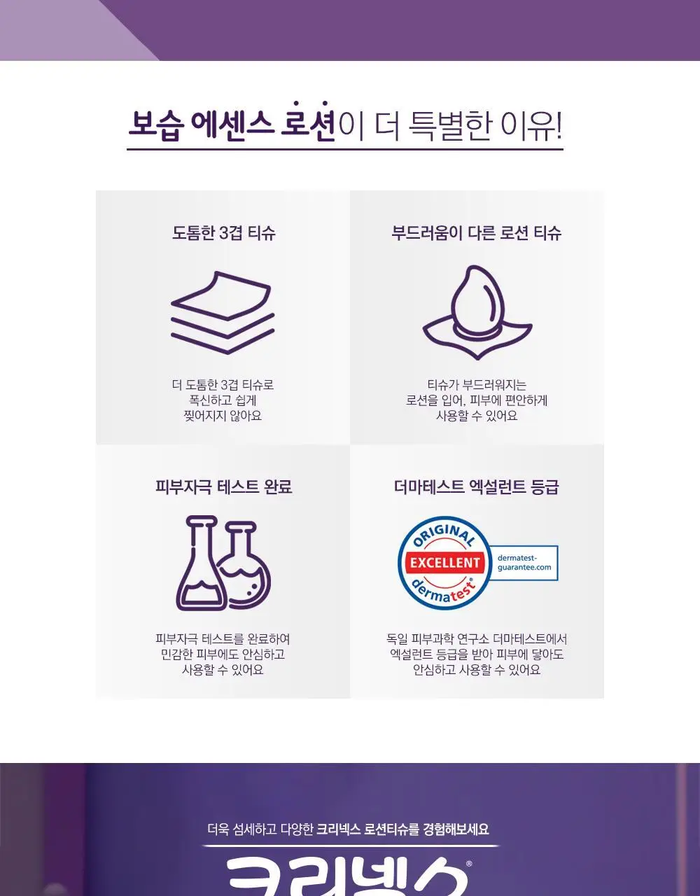 크리넥스 휴대용 보습에센스 로션티슈 50매 상세페이지 2